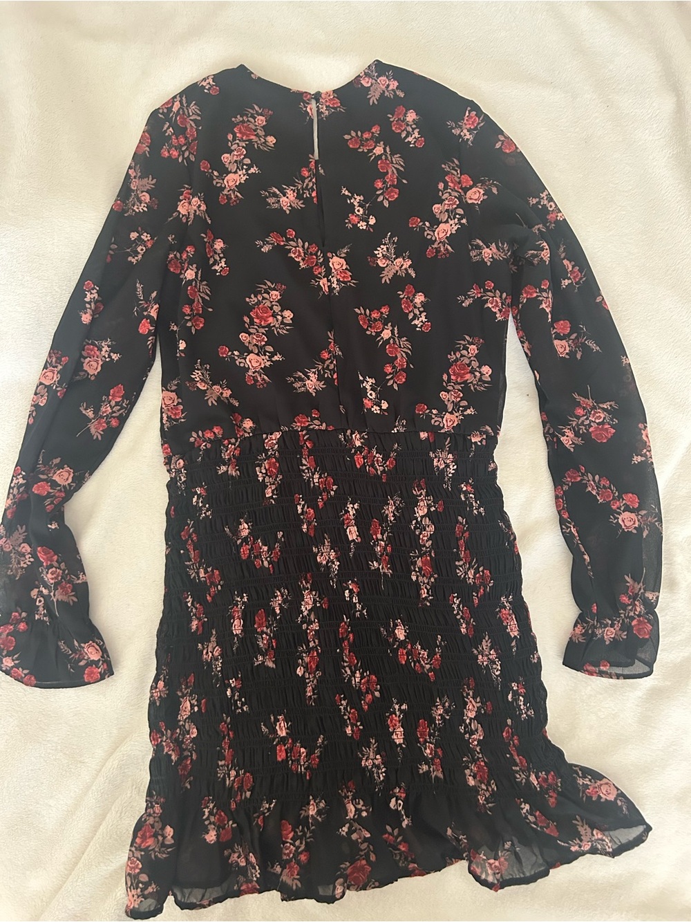 H&M Divided Black Floral Smocked Mini Dress – Size S